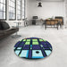 Round Patterned Mint Green Rug in a Office, pat986lblu