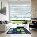 Square Patterned Mint Green Rug in a Living Room, pat986lblu