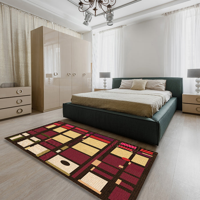 Patterned Bronze Brown Rug in a Bedroom, pat986org