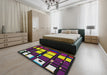 Machine Washable Transitional Dark Purple Rug in a Bedroom, wshpat986