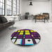 Round Patterned Dark Purple Novelty Rug in a Office, pat986