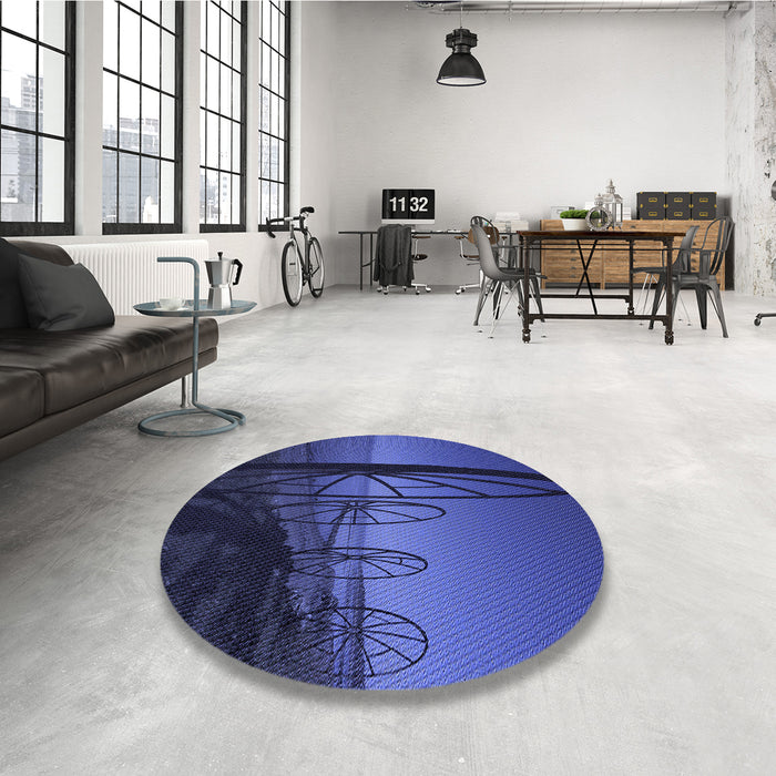 Round Patterned Royal Blue Rug in a Office, pat987blu