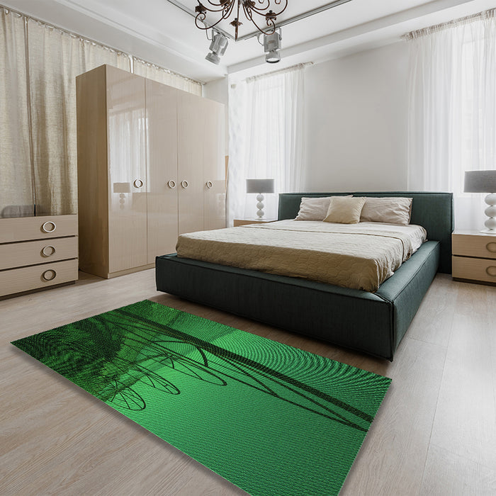 Patterned Deep Emerald Green Rug in a Bedroom, pat987grn