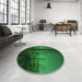 Round Patterned Deep Emerald Green Rug in a Office, pat987grn