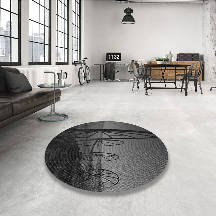 Round Patterned Charcoal Black Rug in a Office, pat987gry
