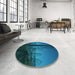 Round Patterned Deep-Sea Blue Rug in a Office, pat987lblu