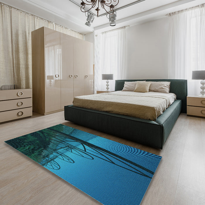 Patterned Deep-Sea Blue Rug in a Bedroom, pat987lblu