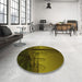 Round Patterned Dark Yellow Green Rug in a Office, pat987yw