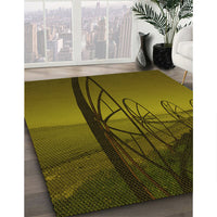 Patterned Dark Yellow Green Rug, pat987yw