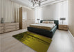 Patterned Dark Yellow Green Rug in a Bedroom, pat987yw