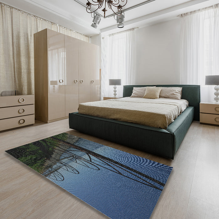 Patterned Steel Blue Novelty Rug in a Bedroom, pat987