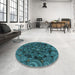 Round Patterned Deep-Sea Blue Rug in a Office, pat988lblu