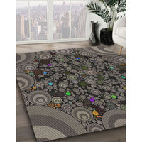 Patterned Charcoal Black Novelty Rug, pat988