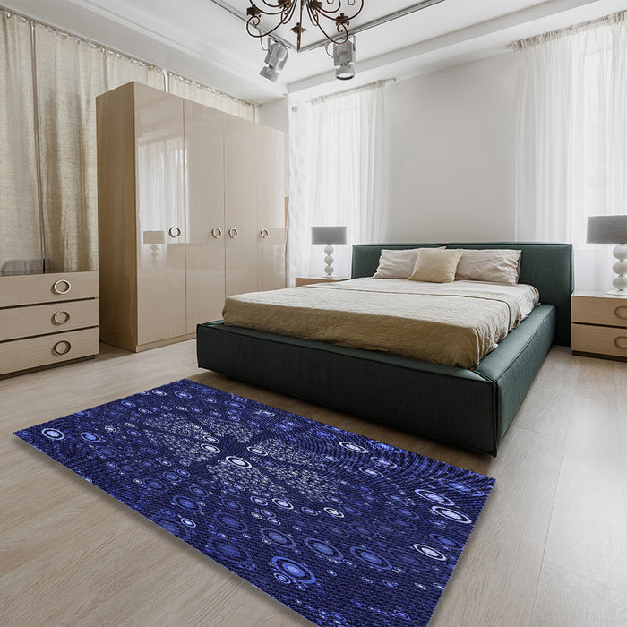 Patterned Blue Rug in a Bedroom, pat989blu
