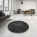 Round Patterned Midnight Gray Rug in a Office, pat989gry