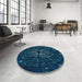 Round Patterned Blue Rug in a Office, pat989lblu