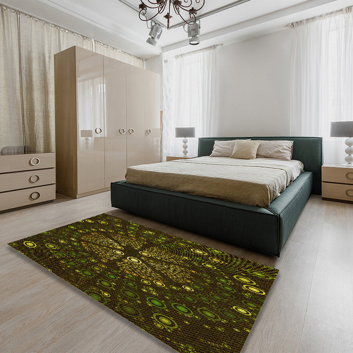 Patterned Oak Brown Rug in a Bedroom, pat989yw