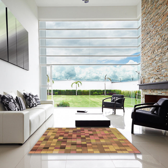 Square Patterned Red Rug in a Living Room, pat99brn