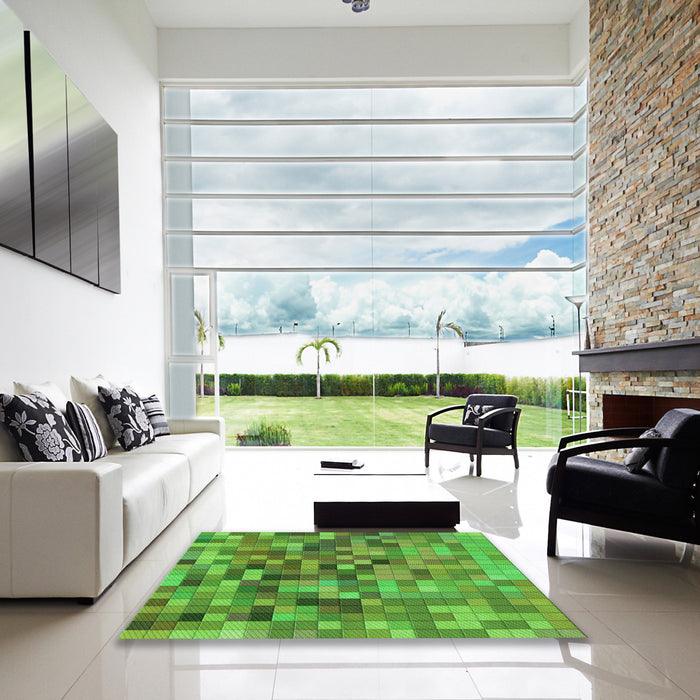 Square Patterned Green Rug in a Living Room, pat99grn