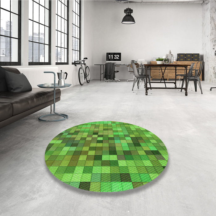 Round Patterned Green Rug in a Office, pat99grn