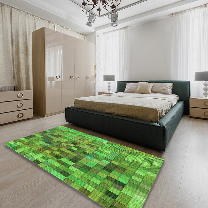 Patterned Green Rug in a Bedroom, pat99grn