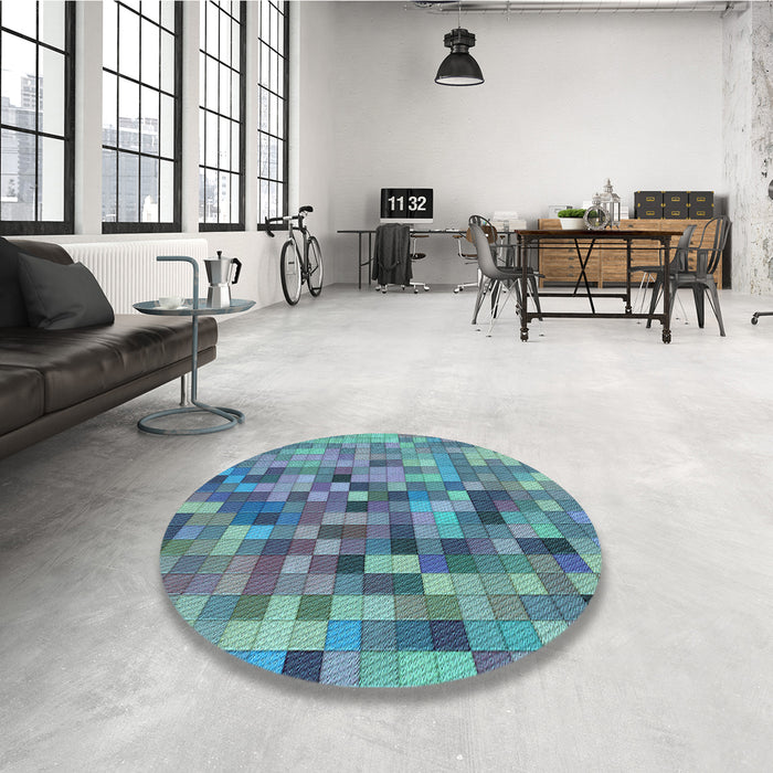Round Patterned Azure Blue Rug in a Office, pat99lblu