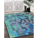 Patterned Azure Blue Rug in Family Room, pat99lblu