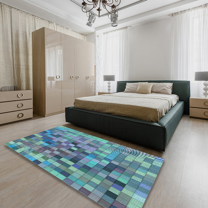 Patterned Azure Blue Rug in a Bedroom, pat99lblu
