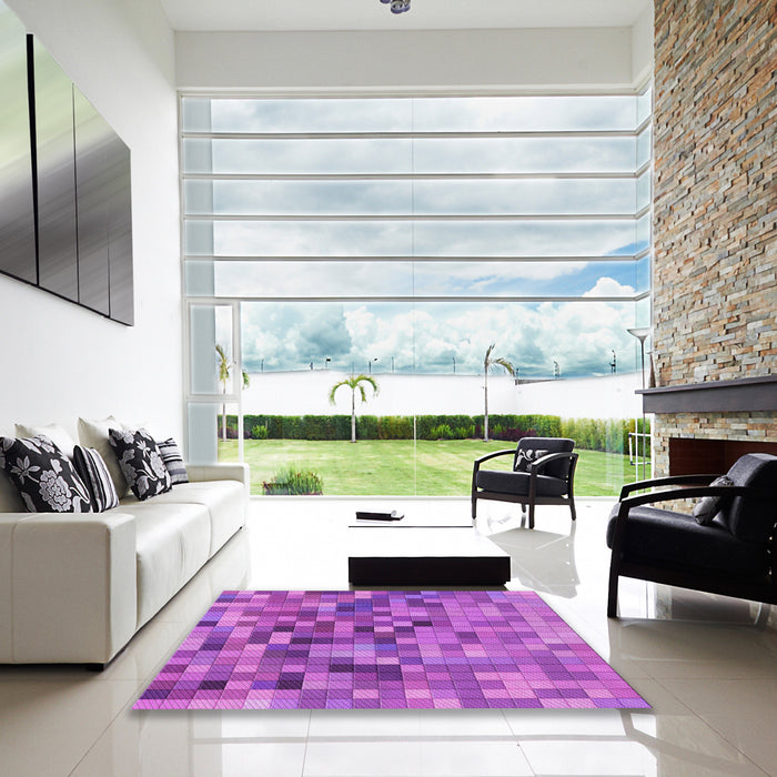 Square Patterned Bright Neon Pink Purple Rug in a Living Room, pat99pur