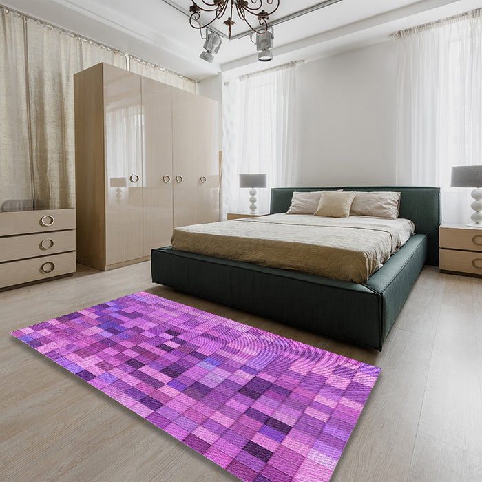 Patterned Bright Neon Pink Purple Rug in a Bedroom, pat99pur