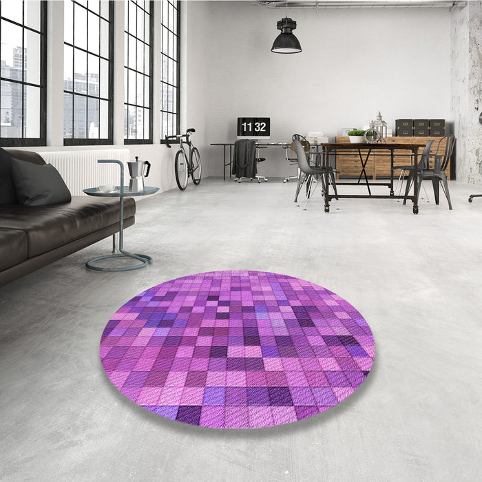 Round Patterned Bright Neon Pink Purple Rug in a Office, pat99pur