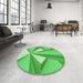 Round Patterned Neon Green Rug in a Office, pat990grn