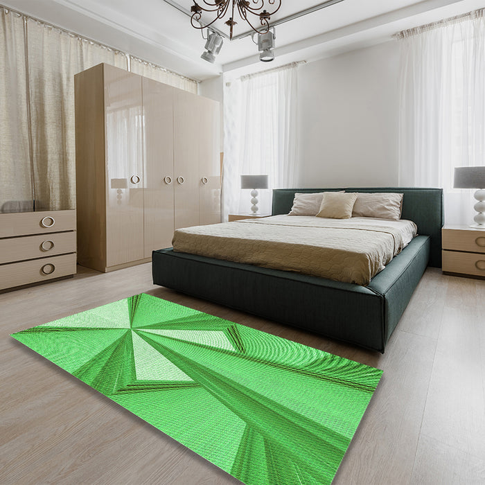 Patterned Neon Green Rug in a Bedroom, pat990grn