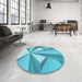 Round Patterned Dark Turquoise Green Rug in a Office, pat990lblu