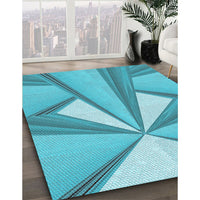 Patterned Dark Turquoise Green Rug, pat990lblu