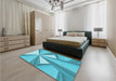 Patterned Dark Turquoise Green Rug in a Bedroom, pat990lblu