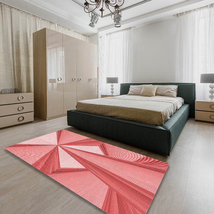 Patterned Light Coral Pink Rug in a Bedroom, pat990rd