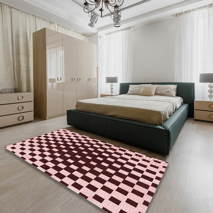 Patterned Baby Pink Rug in a Bedroom, pat991rd