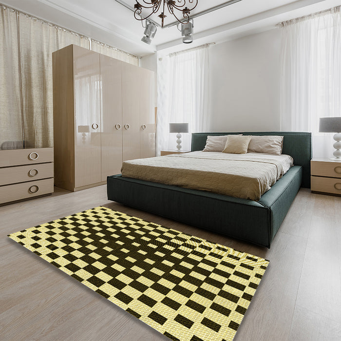 Patterned Black Brown Rug in a Bedroom, pat991yw