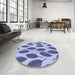 Round Patterned Deep Periwinkle Purple Rug in a Office, pat993blu