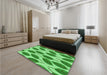 Patterned Green Rug in a Bedroom, pat993grn