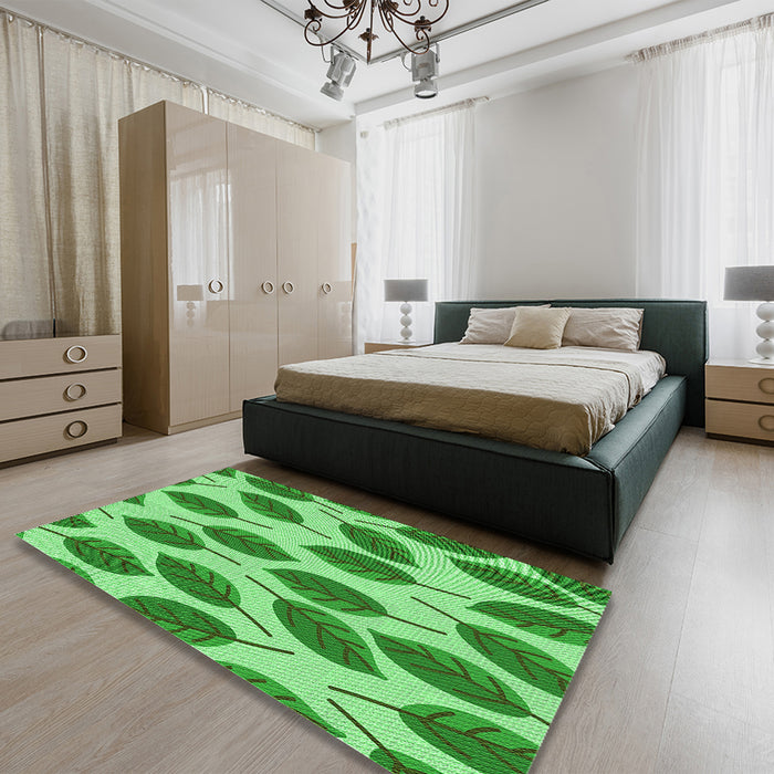 Patterned Green Rug in a Bedroom, pat993grn