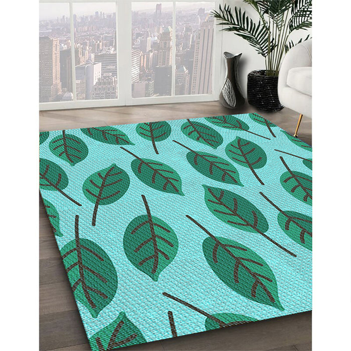 Patterned Bright Turquoise Blue Rug in Family Room, pat993lblu
