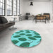Round Patterned Bright Turquoise Blue Rug in a Office, pat993lblu