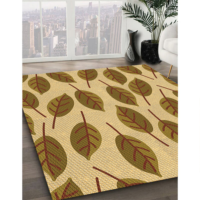 Patterned Yellow Orange Rug in Family Room, pat993org