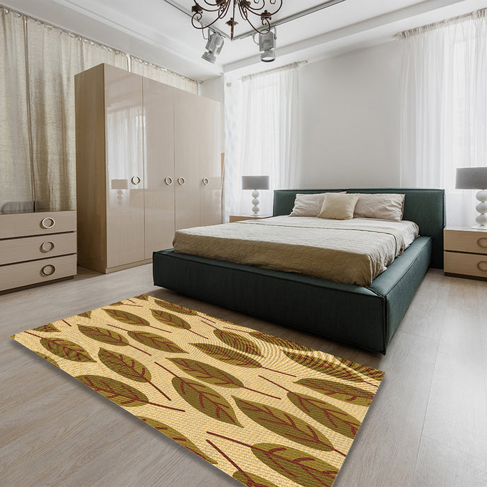 Patterned Yellow Orange Rug in a Bedroom, pat993org