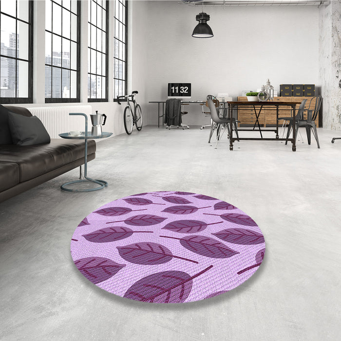Round Patterned Pastel Purple Pink Rug in a Office, pat993pur