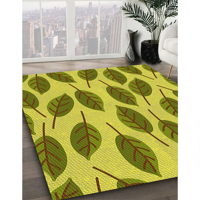 Patterned Olive Green Rug in Family Room, pat993yw