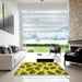 Square Patterned Olive Green Rug in a Living Room, pat993yw