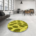 Round Patterned Olive Green Rug in a Office, pat993yw
